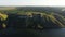 Drone flight over the flooded village of Bakota and the reservoir of the Dniester River in Ukraine. Rocky green hills