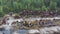 Drone flight over pile of rusty scrap in Chernobyl