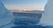 Drone flight between two icebergs in Antarctica