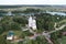 Drone flight view of the Church Of The Transfiguration, Spas-Prognanye village