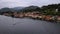 Drone fly above lake in Italy cityscape