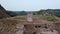 Drone flyby through destroyed historic tower