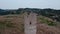 Drone flyby through destroyed historic tower