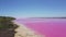Drone flying above Pink Lake at Port Gregory Australia Coral coast Western Australia 01