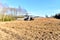 Drone flying in the air over an agricultural field. Quadcopter with HD video and a 48MP Camera 4K Video during flight. Copter for