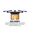 Drone flying delivery air package shipment carry quadrocopter isolated flat copy space