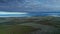 Drone flying high angle over tundra climate and rocky mountain in the Scandinavian landscape of Sweden
