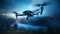A drone flying high in the sky, capturing aerial images and surveying landscapes, highlighting the use of technology in