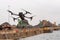 Drone flying near recycling, garbage and scrap metal in the port