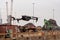 Drone flying near recycling, garbage and scrap metal in the port