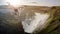 Drone flying over icelandic Waterfall Gulfoss