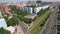 Drone is flying over modern city in Russia, showing cityscapes