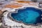 a drone flying over prismatic thermal pools