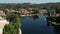 Drone flyover Calabasas lake and homes of rich and famous, daytime