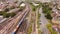 A drone following a train from Wimbledon to London.