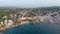 Drone footage over the Costa Brava coastal, small village Calella de Palafrugell of Spain