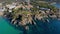 Drone footage over the Costa Brava coastal, small village La Fosca of Spain
