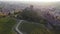 Drone footage over the vineyards and castle of Veneto city on a sunny day in Italy