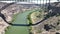 Drone footage showing Perrine Memorial Bridge on a river in Idaho on a sunny day