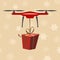 Drone with gift. Modern delivery of gifts for Christmas