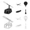 A drone, a glider, a balloon, a transportation barge, a space rocket transport modes. Transport set collection icons in