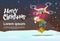 Drone Green Elf Delivery Present, Happy New Year Merry Christmas Holiday Banner