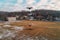 drone hovering above a football field