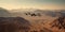 Drone hovers above a vast desert, modern technology. AI generative