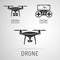 Drone icon. Aerial drone with a camera photographing or video. Drone delivering cargo. Control panel for drones.