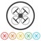 Drone icon, Silhouette quadrocopter a top view icon, 6 Colors Included