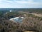 drone image. aerial view of forest river in spring. Gauja, Latvia