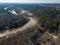 drone image. aerial view of forest river in spring. Gauja, Latvia