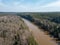 drone image. aerial view of forest river in spring. Gauja, Latvia