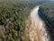 drone image. aerial view of forest river in spring. Gauja, Latvia