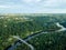 drone image. aerial view of forests and river Gauja in the middle in summer day. Latvia, Sigulda municipality