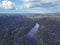 drone image. aerial view of forests and river Gauja in the middle in summer day. Latvia, Sigulda municipality - vintage retro loo