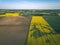 drone image. aerial view of rural area with cultivated fields of