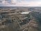 drone image. aerial view of rural area with houses and road network. populated area Dubulti near Jekabpils, Latvia - vintage look