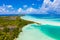 Drone image of Fakarava atoll island motu and in French Polynesia Tahiti