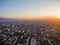 Drone Image Over City at Sunset