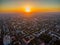 Drone Image Over City at Sunset