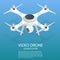 Drone isometric. Drone EPS. Drone quadrocopter 3d isometric illustration. Drone with action camera icon. Drone logo.