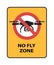 Drone No Fly Zone sign. Yellow prohibition sign with quadcopter isolated vector icon