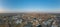 Drone panorama of Kansas City skyline during sunrise