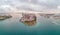 Drone panorama over Miami harbor and cruise ship terminal