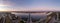 Drone panorama on the Rhine over the Theodor-Heuss bridge on the Mainz Rhine bank at sunrise