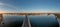 Drone panorama on the Rhine over the Theodor-Heuss bridge on the Mainz Rhine bank at sunrise