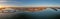 Drone panorama on the Rhine over the Theodor-Heuss bridge on the Mainz Rhine bank at sunrise