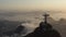 Drone, panoramic view of Chris the Redeemer during sunrise over Rio de Janeiro