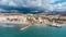 Drone perspective of costal city of Torrox situated in Malaga, Costa del Sol, Spain.